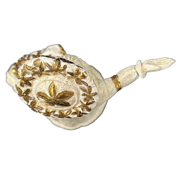 Vintage Ceramic Gold and White Santa Waving with Sleigh of Flowers 9.5 Inch Tall - Picture 6 of 6